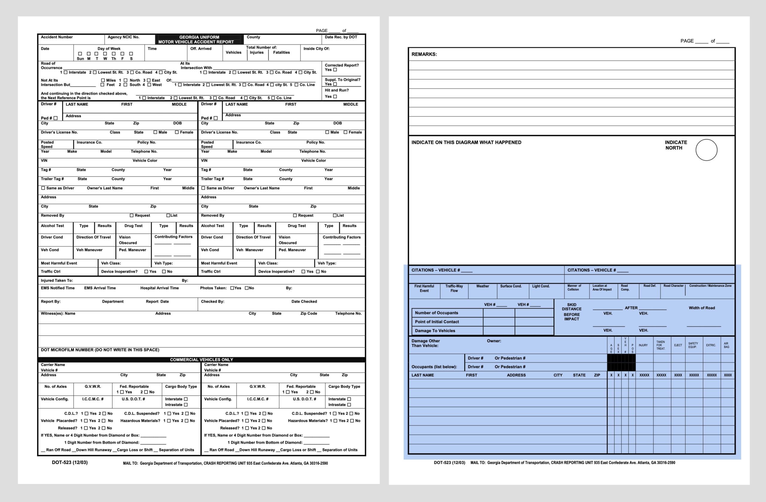 Bottom sections of a Georgia crash report